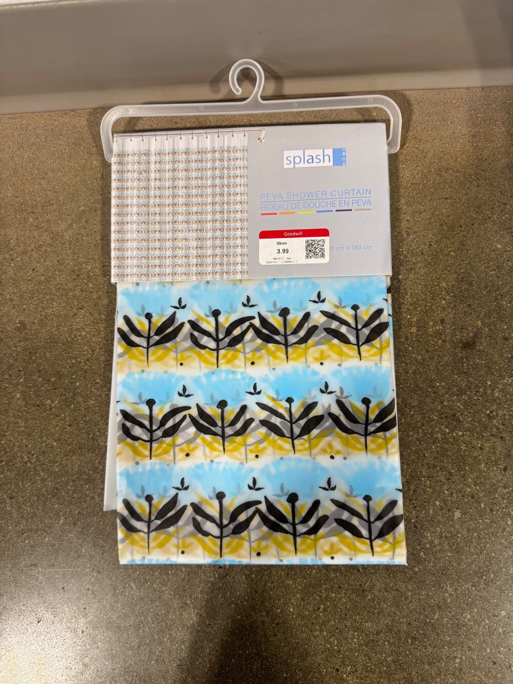 NWT Splash Viola PEVA Shower Curtain 180 cm x 183 cm Blue Yellow Black Pattern